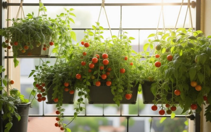 Csüngő cseresznyeparadicsom (Solanum lycopersicum var. cerasiforme) gondozása balkonon