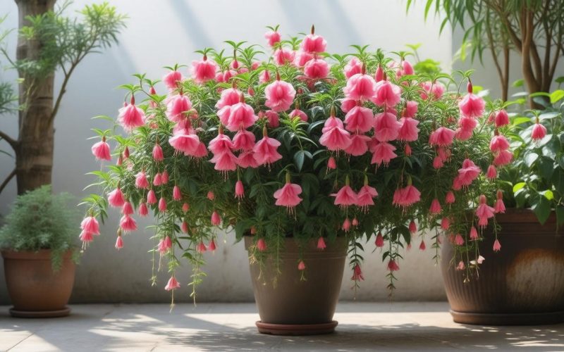 Csüngő fukszia (Fuchsia) gondozása cserépben