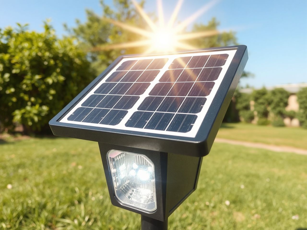 A napelem napfényből elektromos energiát termel a lámpához.