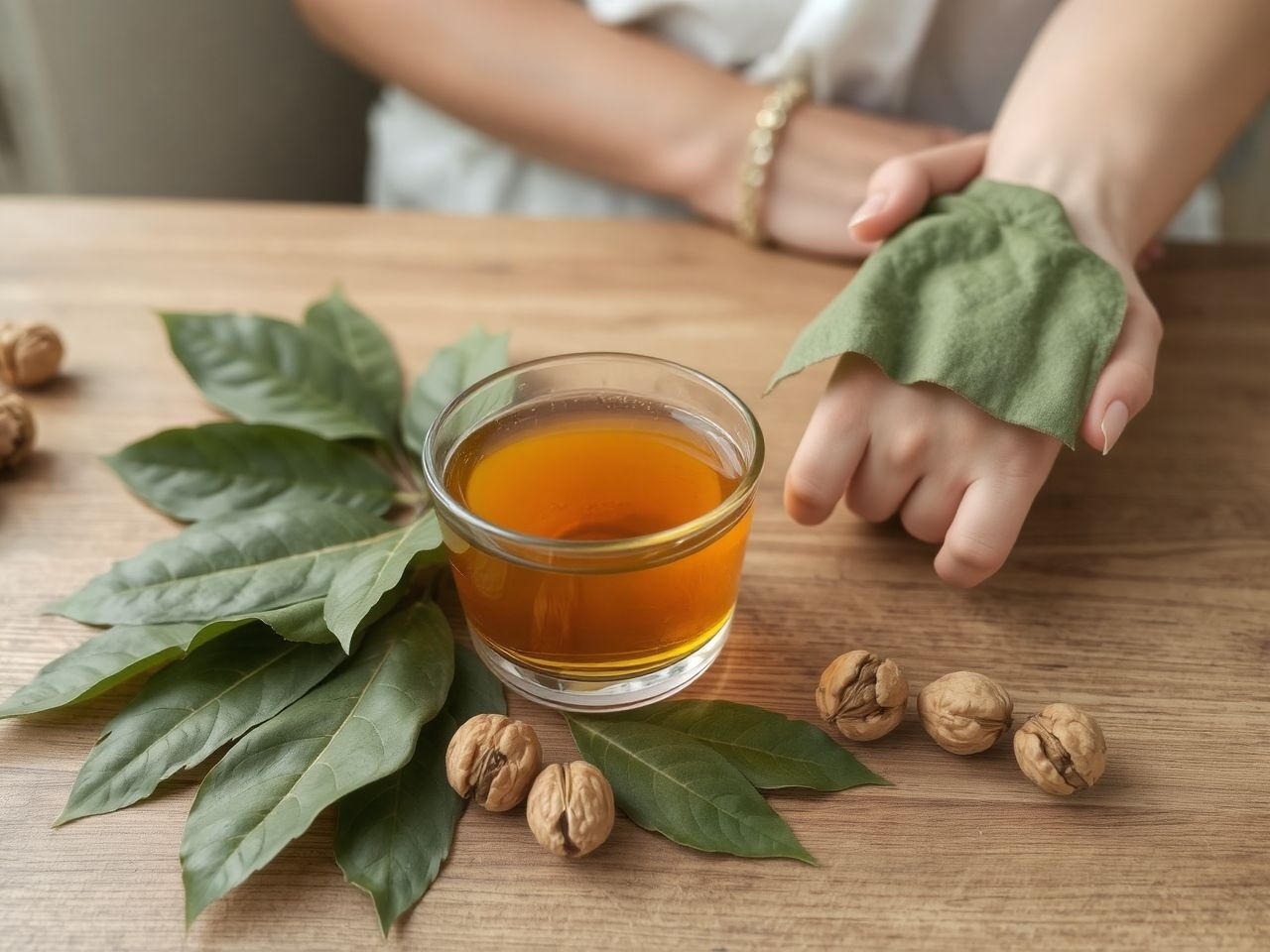 A diófalevél tea segíthet gyulladáscsökkentő hatásával bőrproblémákra.