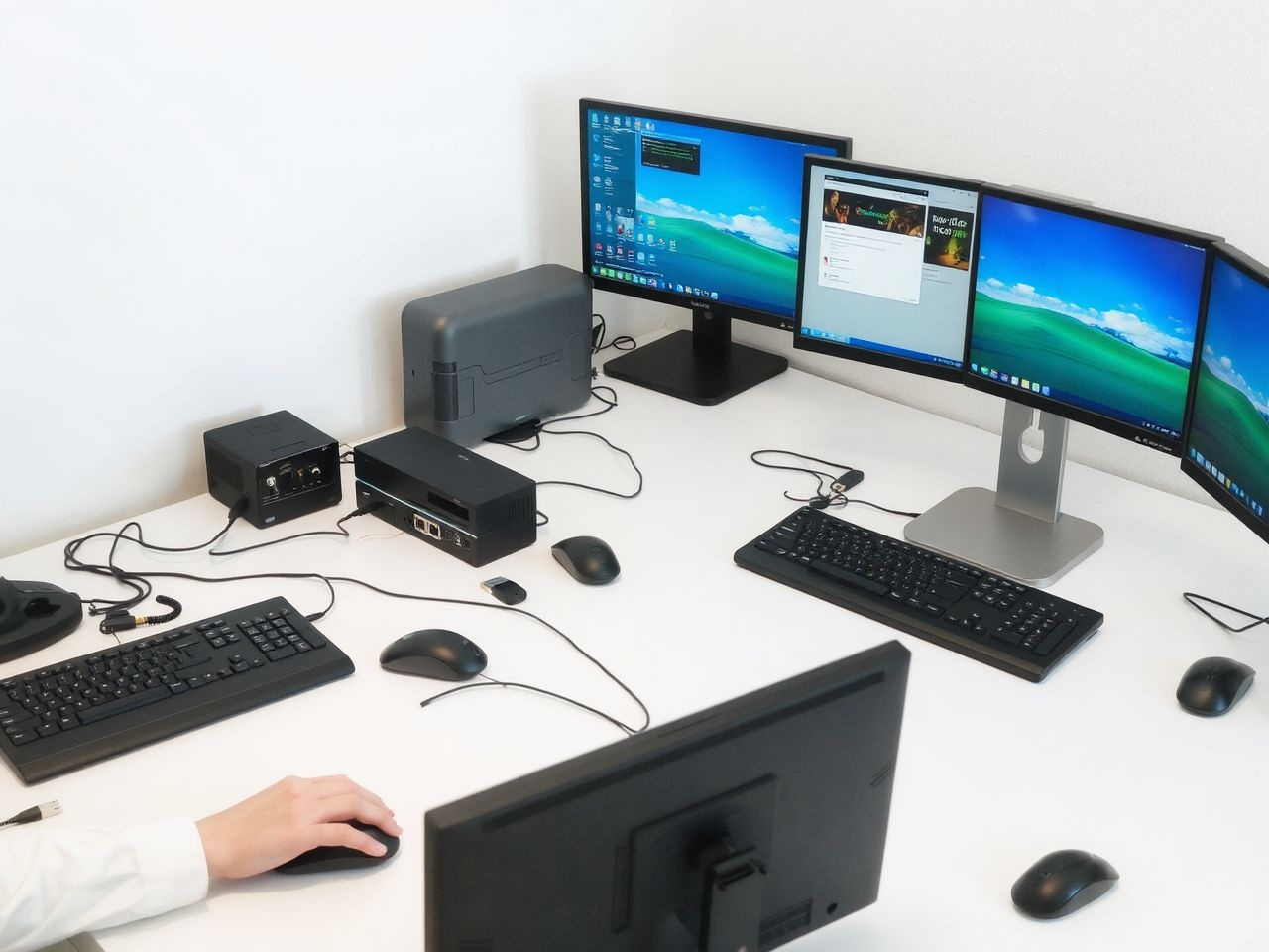 A KVM switch hardveres kapcsolás, míg a virtualizáció szoftveres.