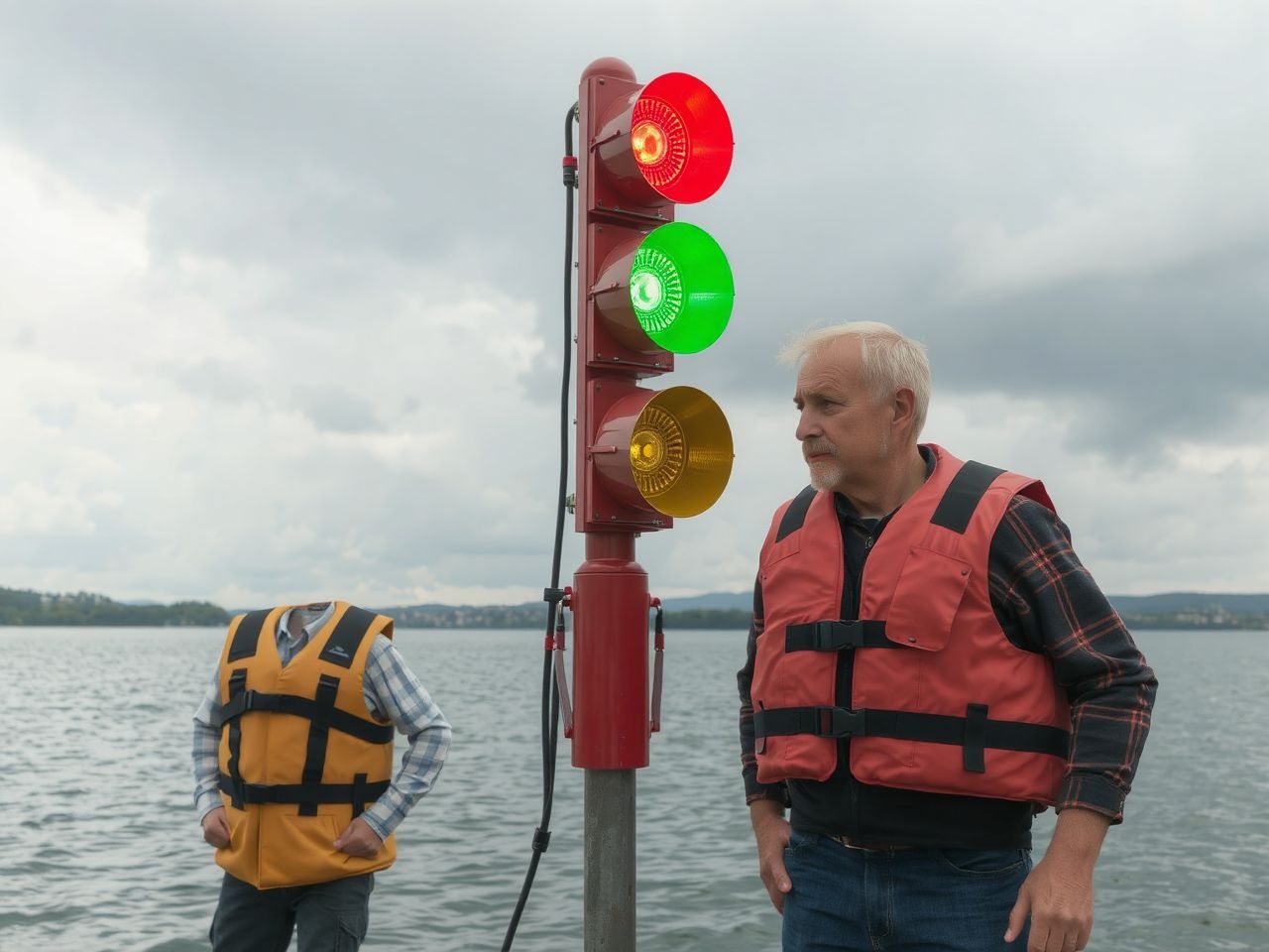 A viharjelző fények színei a veszély fokát jelzik.