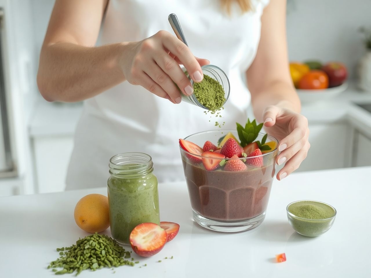 Az alga por gazdag tápanyagforrás, könnyen beilleszthető smoothie-ba.