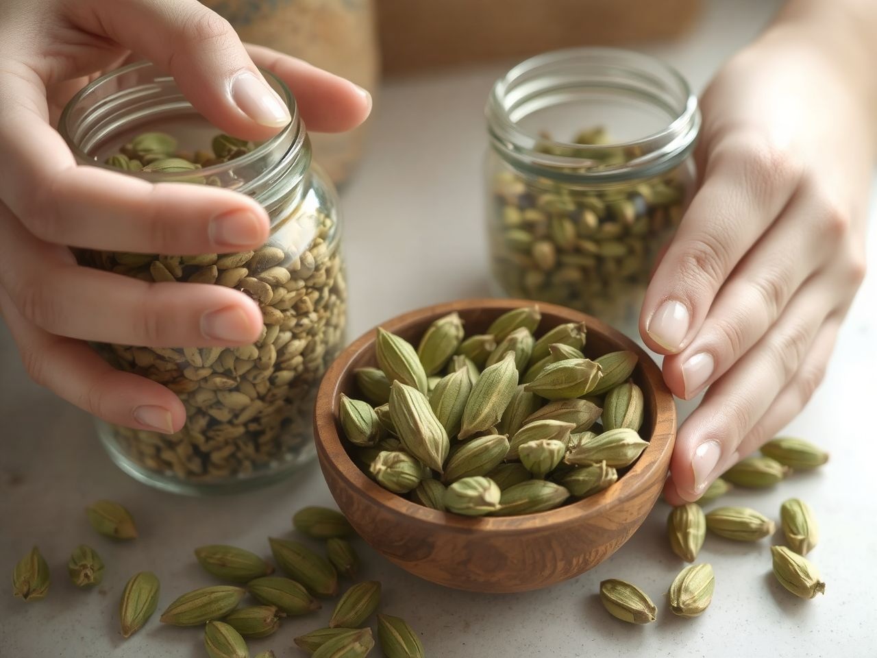 A friss zöld kardamom magjai intenzívebb ízt és aromát adnak.
