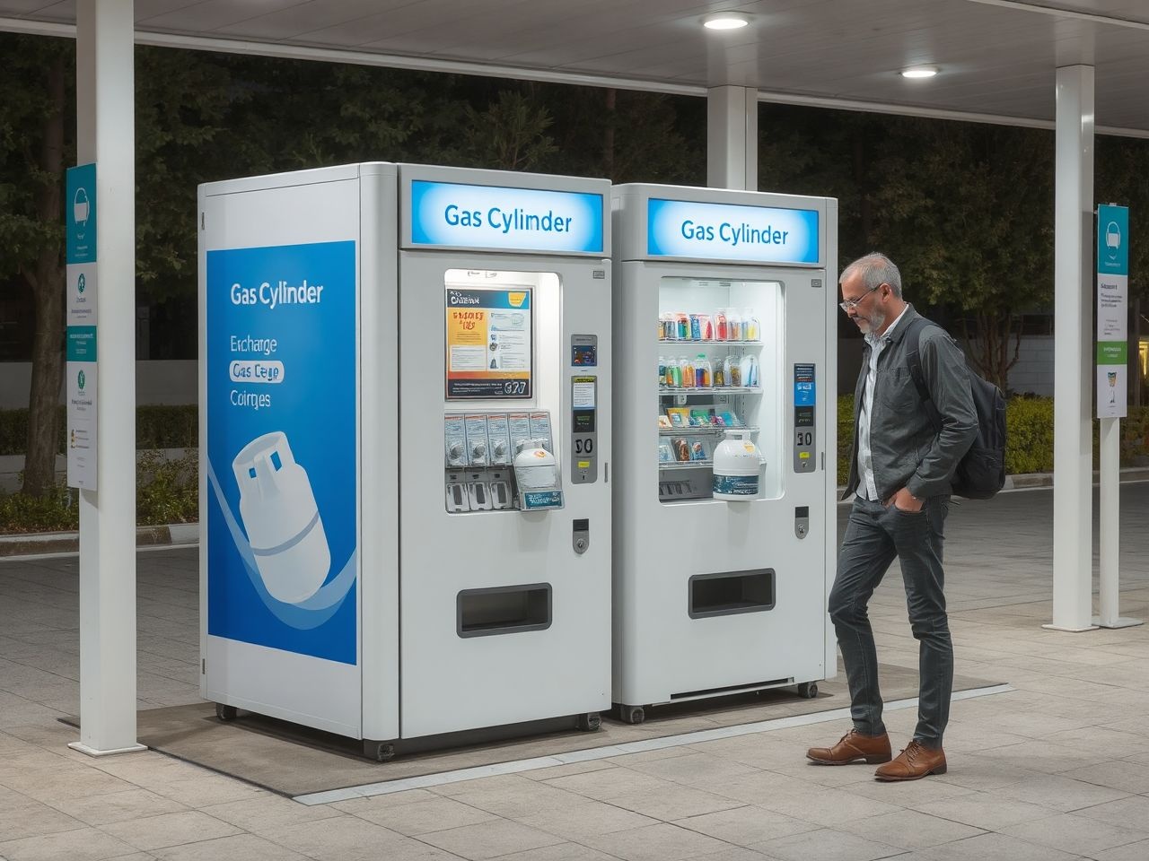 Gázpalack automaták benzinkutaknál és campingeknél, gyors töltéshez.