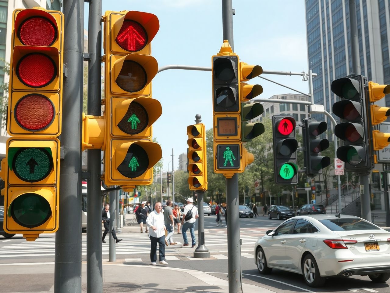 Speciális jelzőlámpák forgalomirányítást segítik bonyolult csomópontokban.