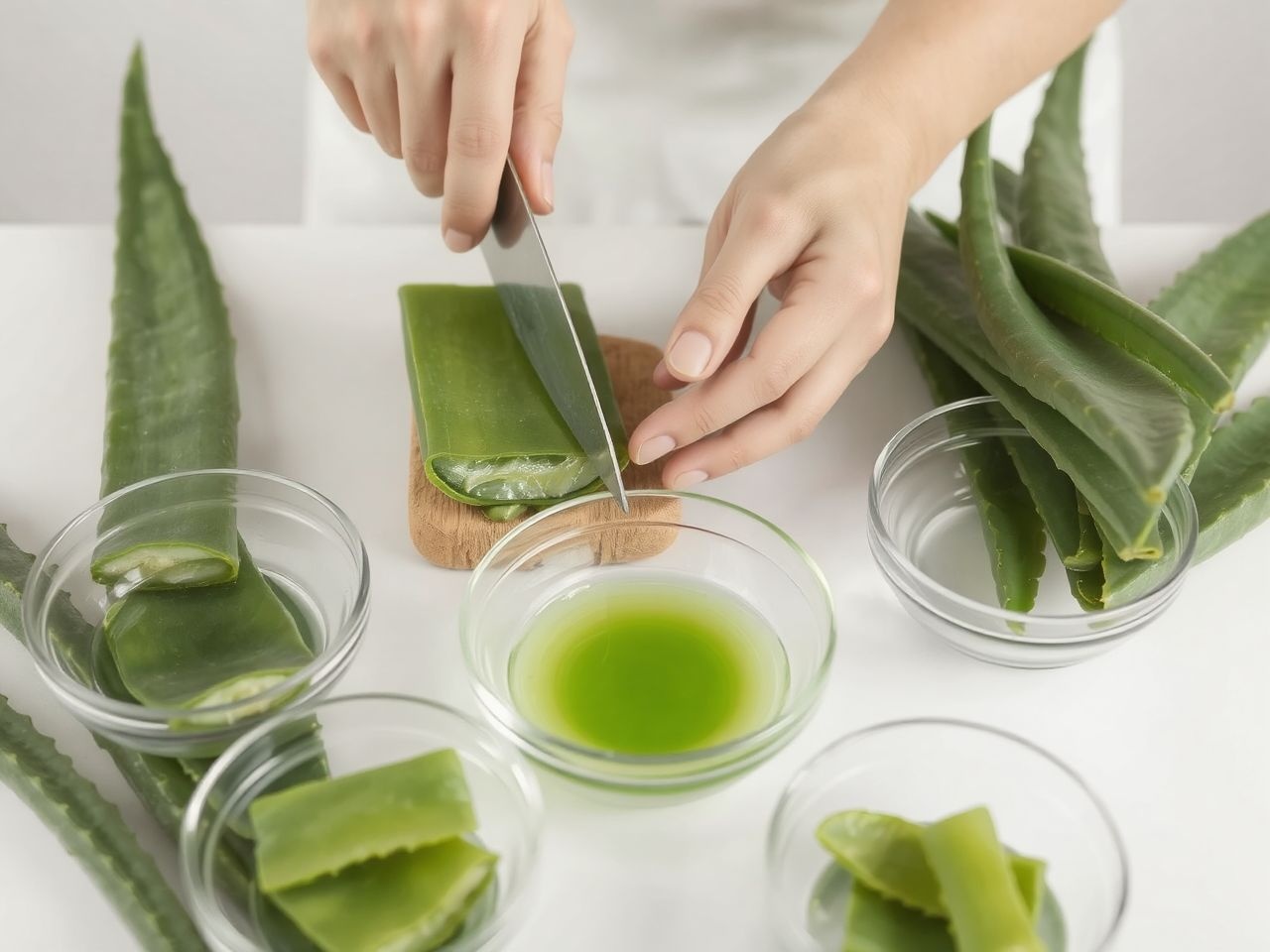 Az Aloe vera gélt friss levelekből gyorsan és higiénikusan nyerik.