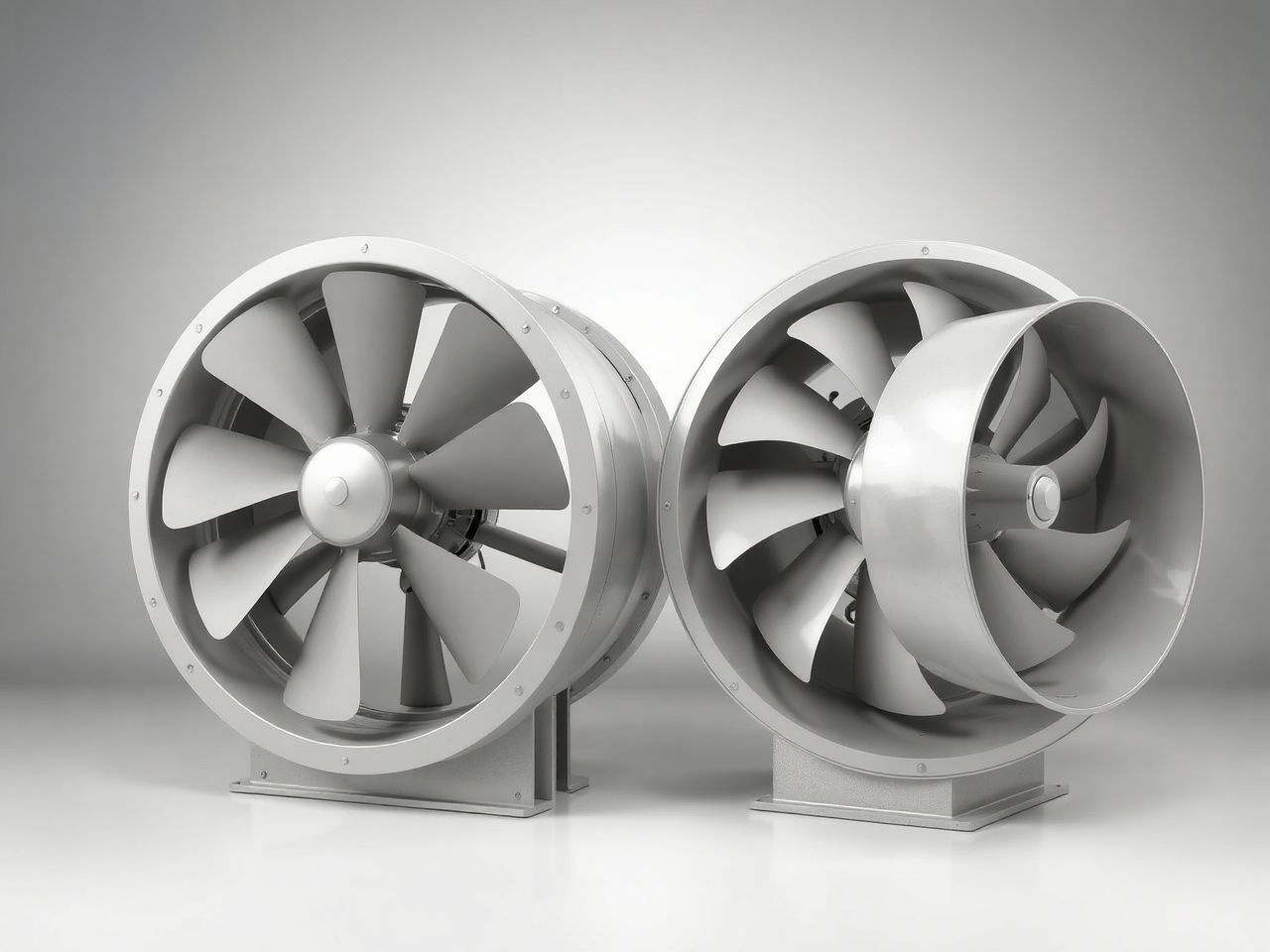 Az axiális ventilátorok nagy légáram mellett alacsony nyomást biztosítanak.