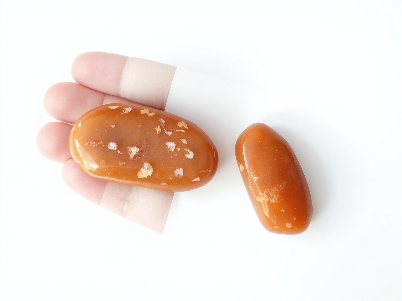 Az eredeti karneol mélyvörös színű és természetes struktúrájú.