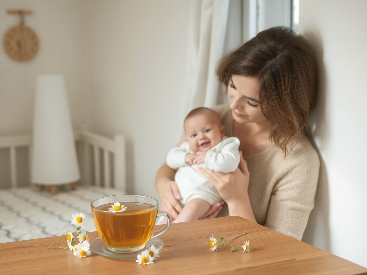 A kamillatea enyhíti a csecsemők gyomorpanaszait és nyugtat.