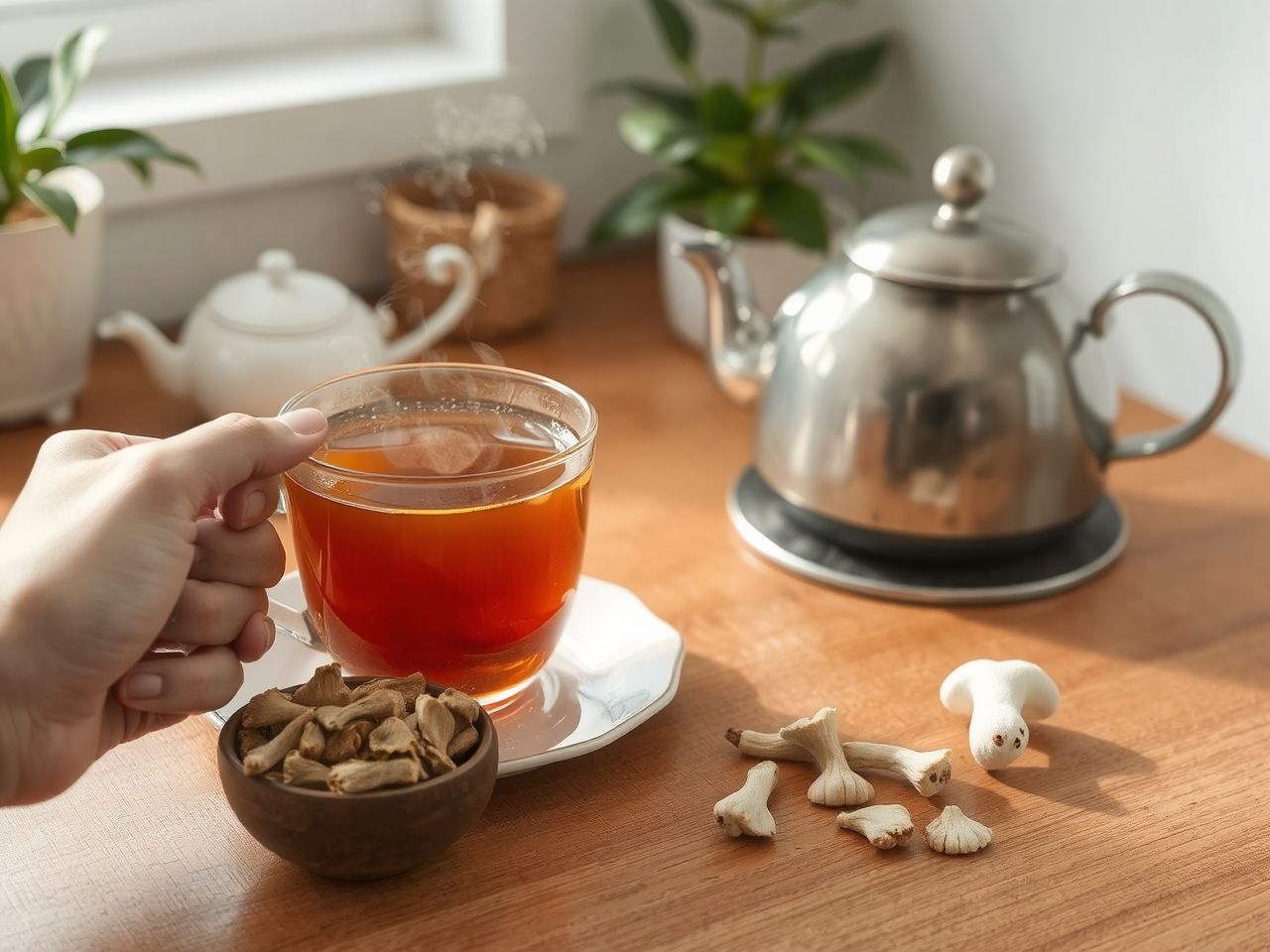 A Ganoderma tea immunerősítő és stresszoldó hatásairól ismert.