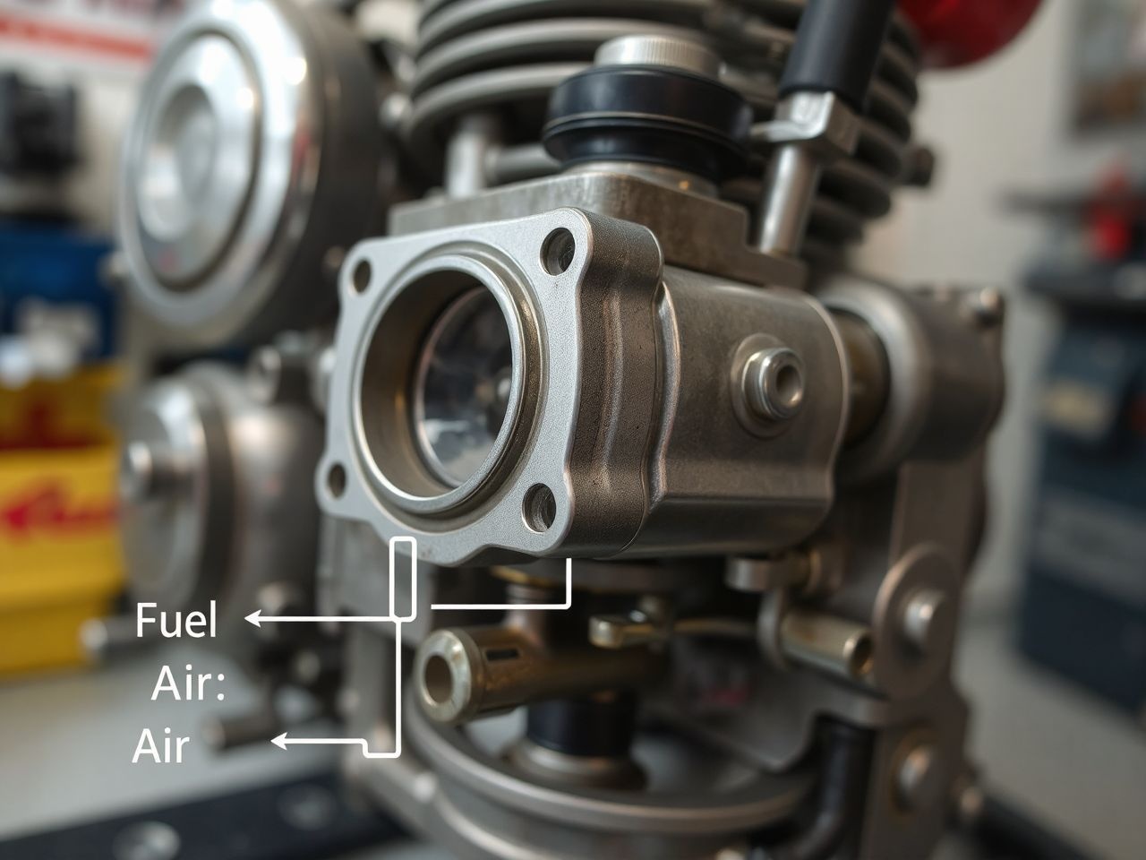 A kétütemű motor karburátora keveri az éghető keveréket hatékonyan.