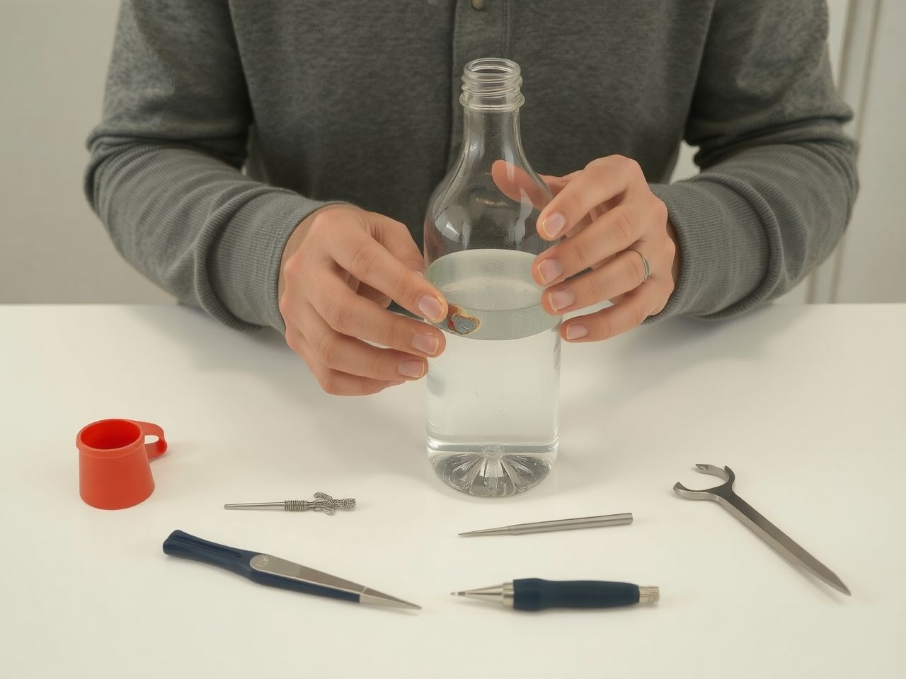 A cartesius búvár házilag készítve demonstrálja a nyomásváltozást.