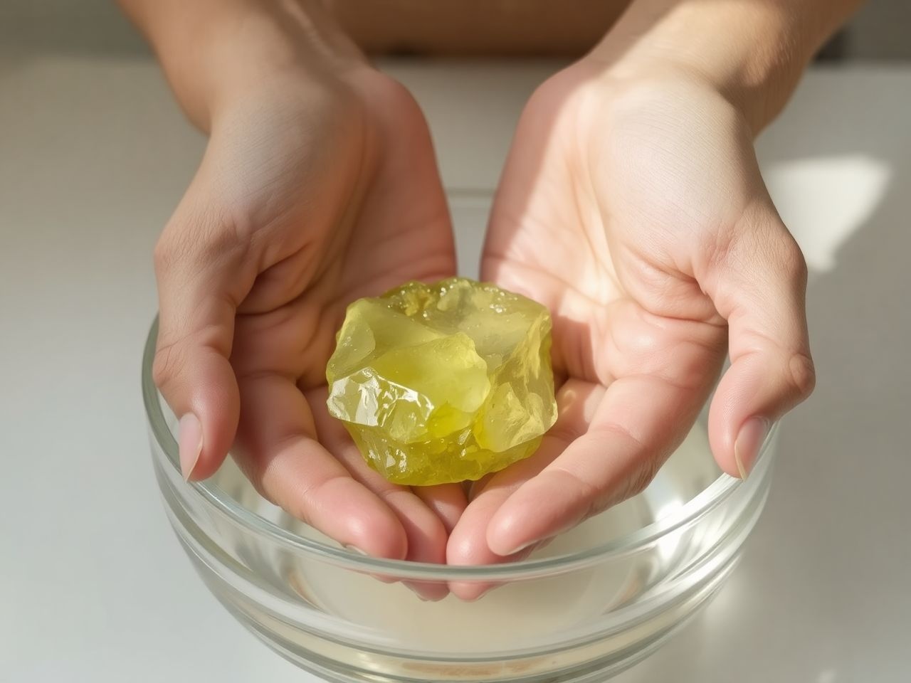 A peridotot langyos sós vízben tisztítják energiái feltöltésére.