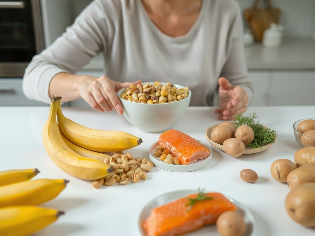A B6-vitamin gazdag forrásai: hús, banán és diófélék.