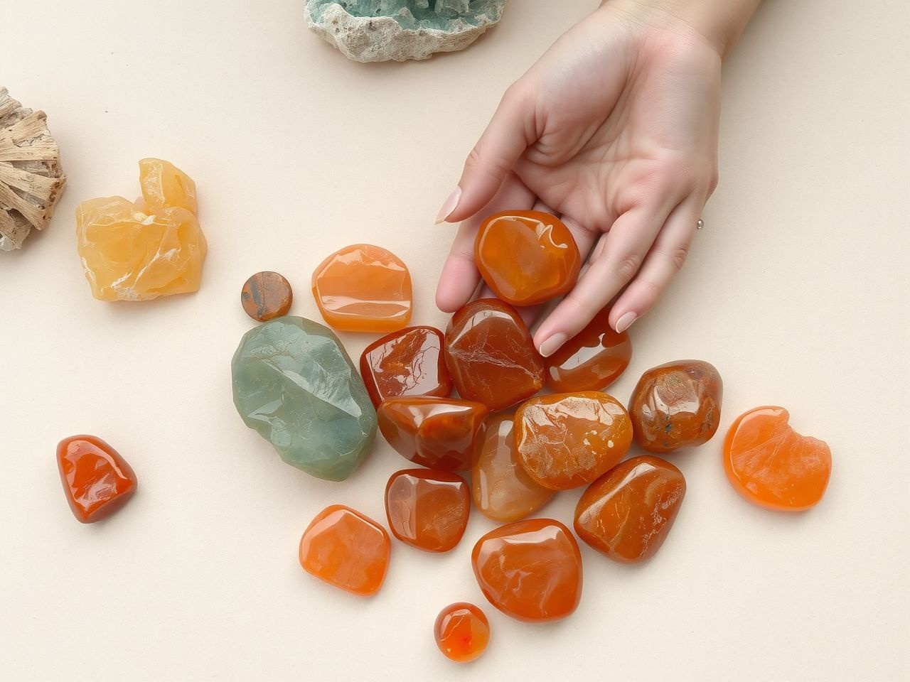 A karneol más ásványokkal együtt erősíti az energiamezőt.