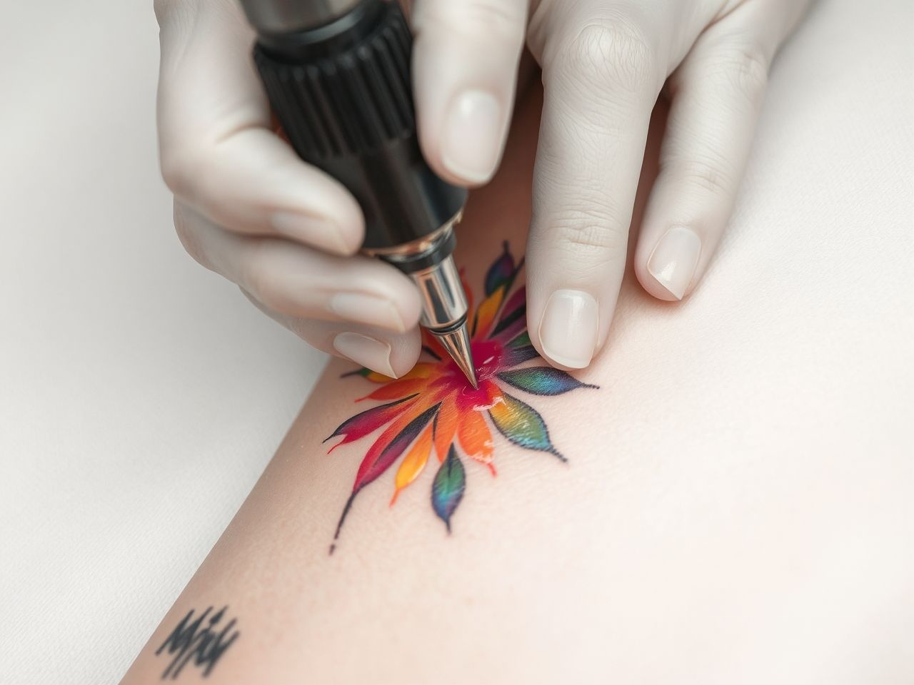 A tetováló tinta apró pigmentrészecskéi a bőr irharétegébe kerülnek.