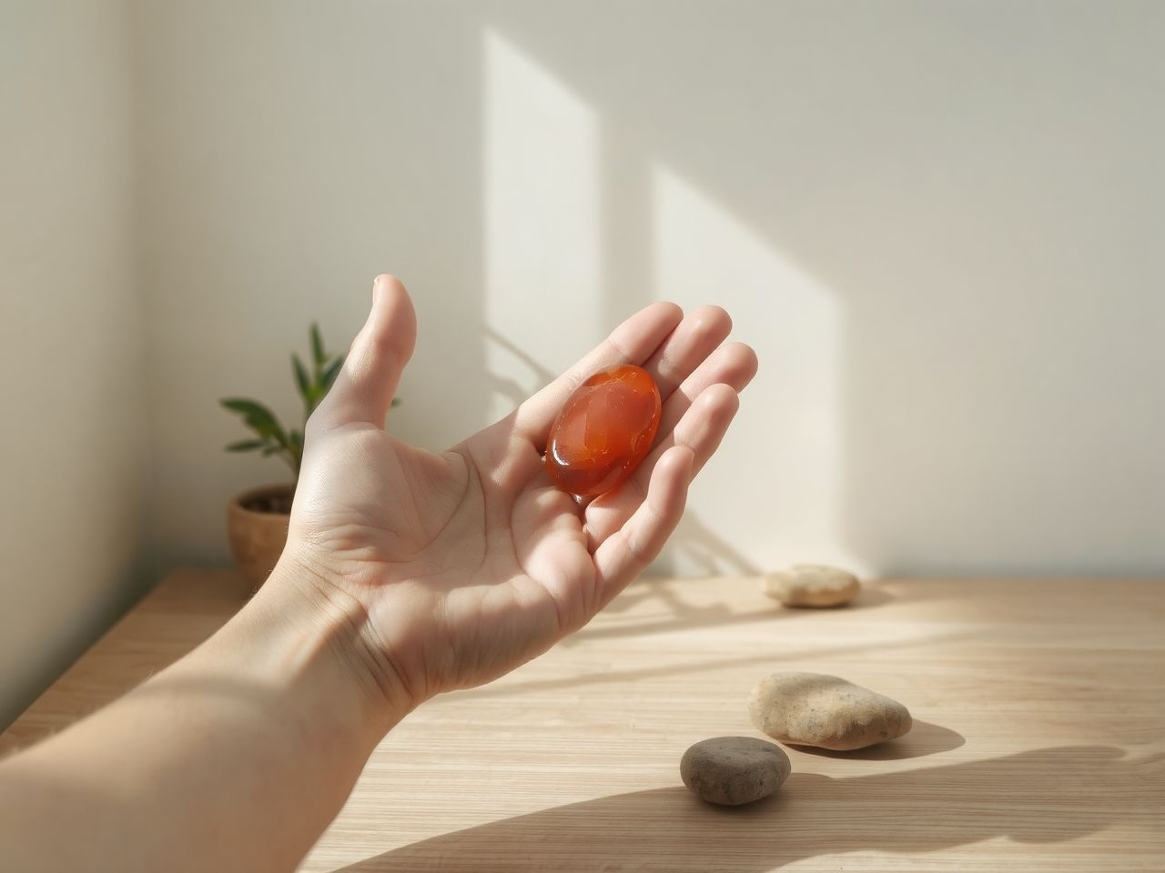 A karneol erősíti az önbizalmat és kiegyensúlyozza az érzelmeket.