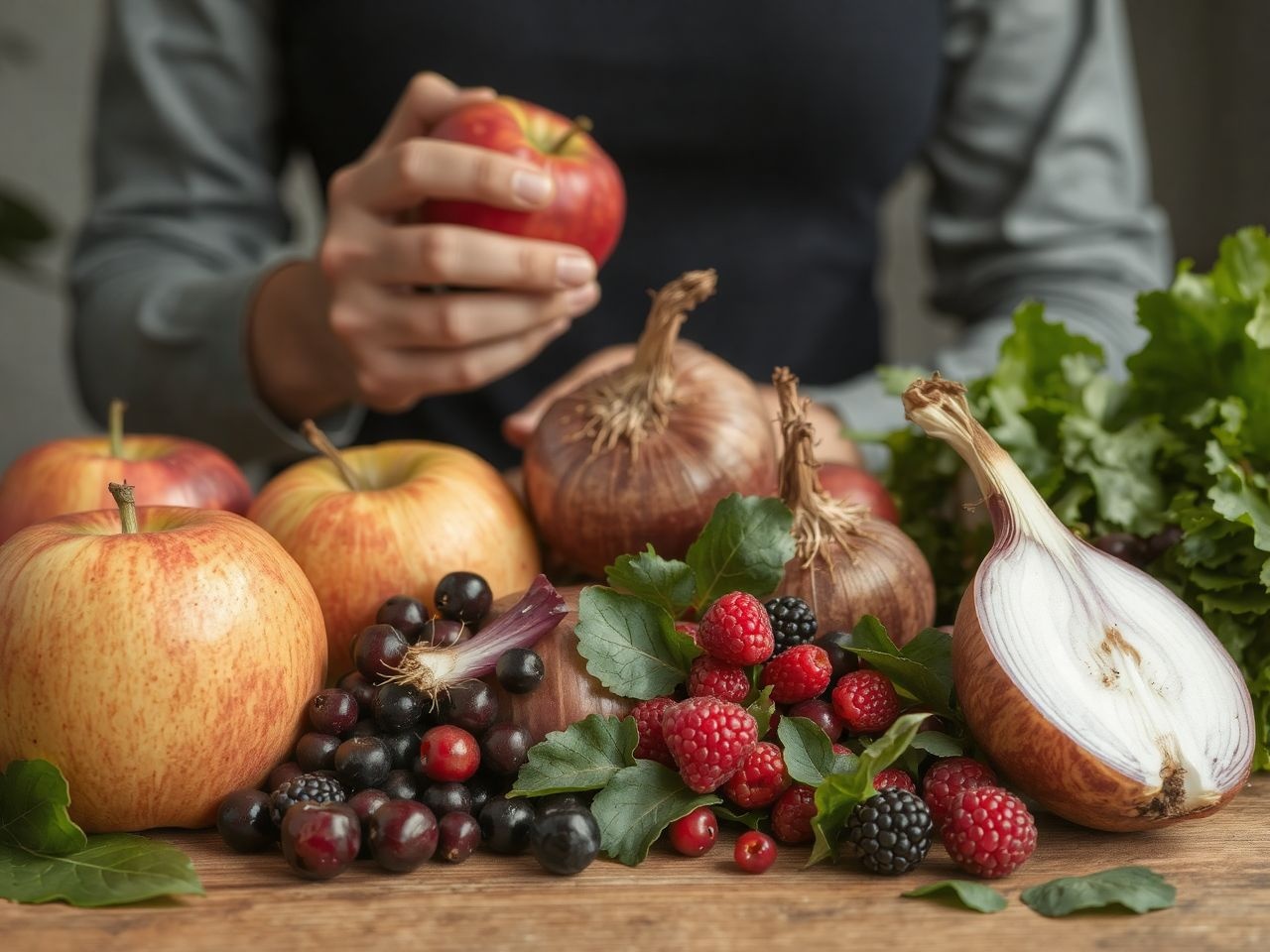 A kvercetin elsősorban hagymában, almában és bogyós gyümölcsökben található.