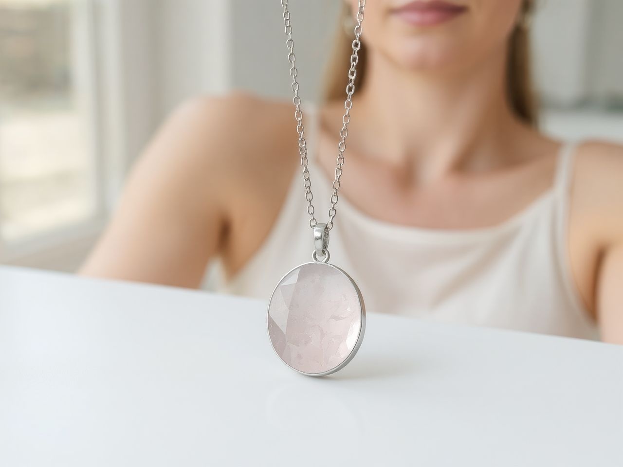 A rózsakvarc medál békét és szeretetet sugároz viselőjének.