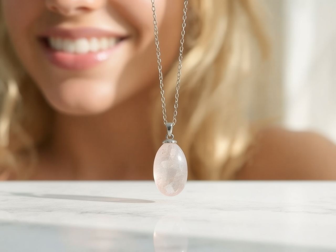 A rózsakvarc medál erősíti a feltétel nélküli szeretetet.