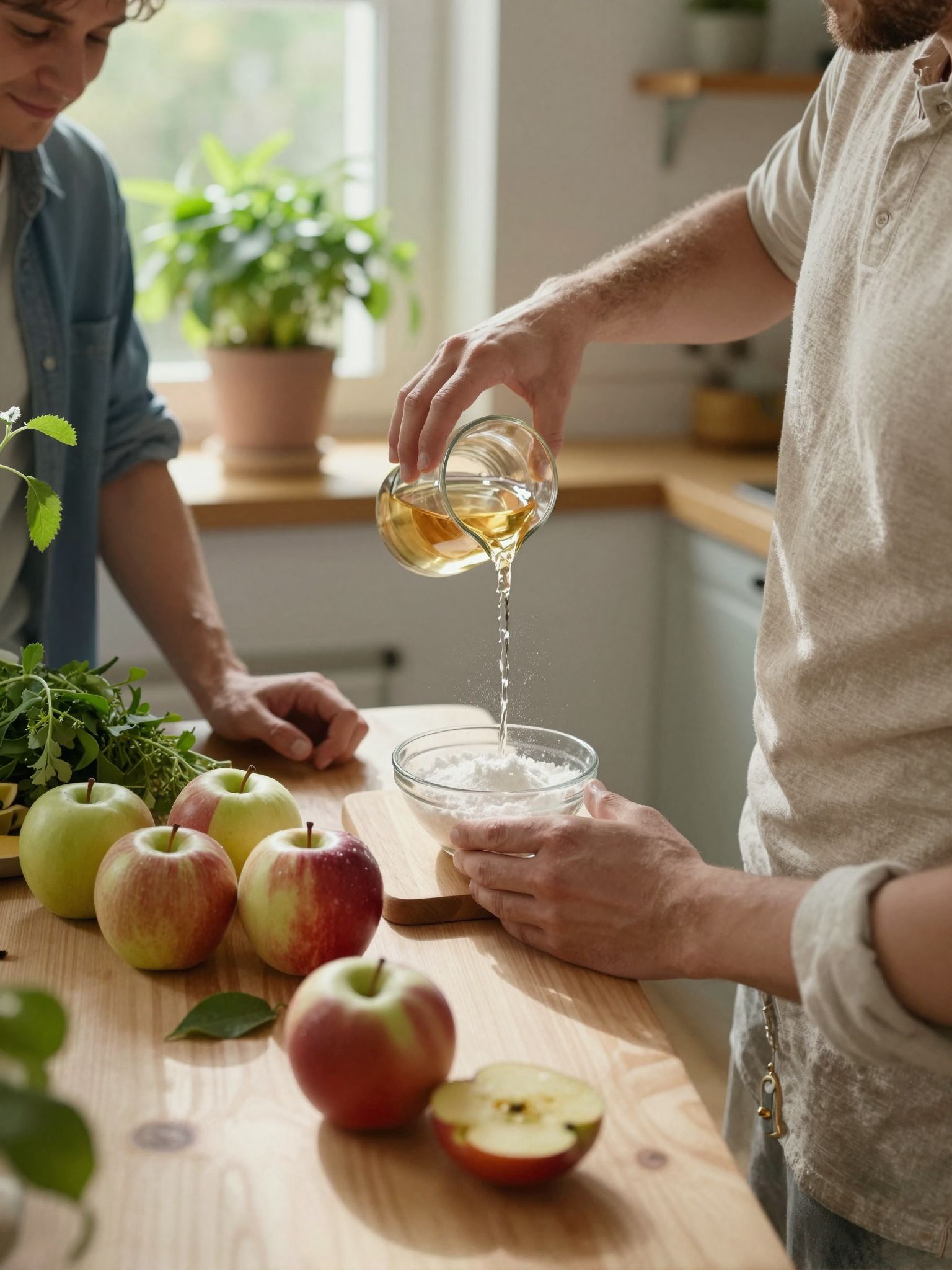 Az almaecet és szódabikarbóna keveréke sav-bázis egyensúlyt teremt.
