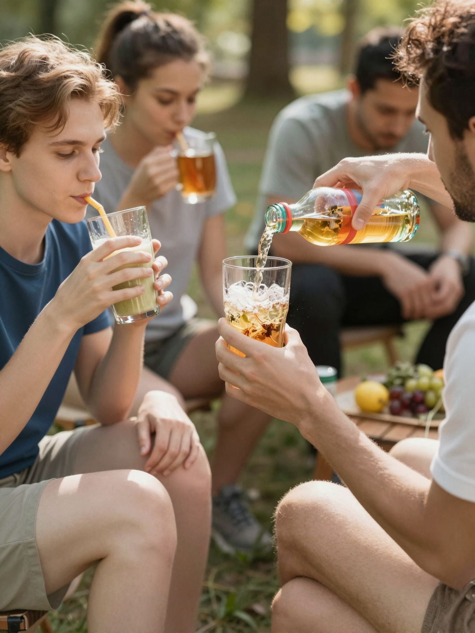A gyümölcslevek és gyógyteák is hozzájárulnak a folyadékbevitelhez.