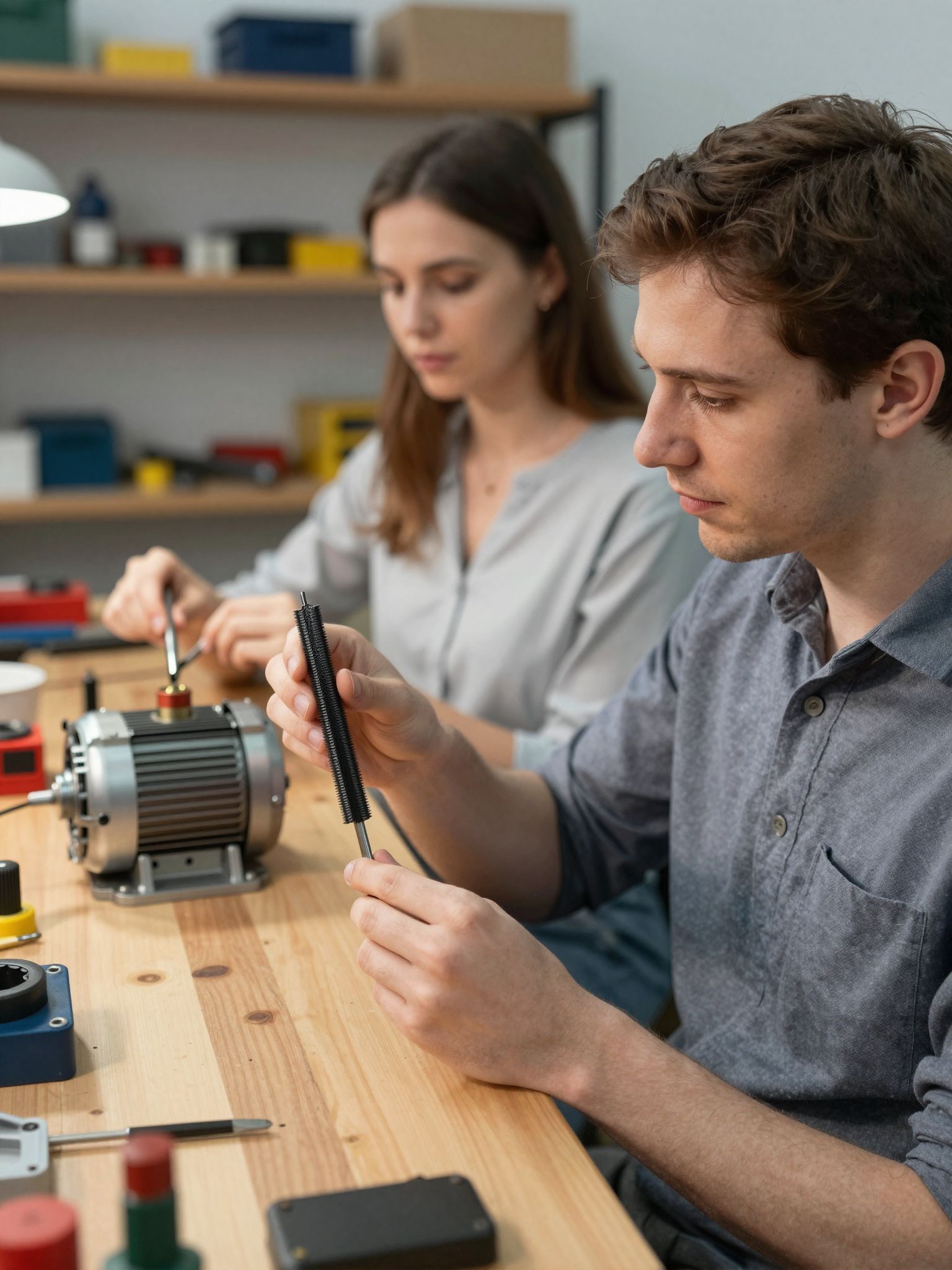 A szénkefe biztosítja a folyamatos áramátvitelt a motorban.