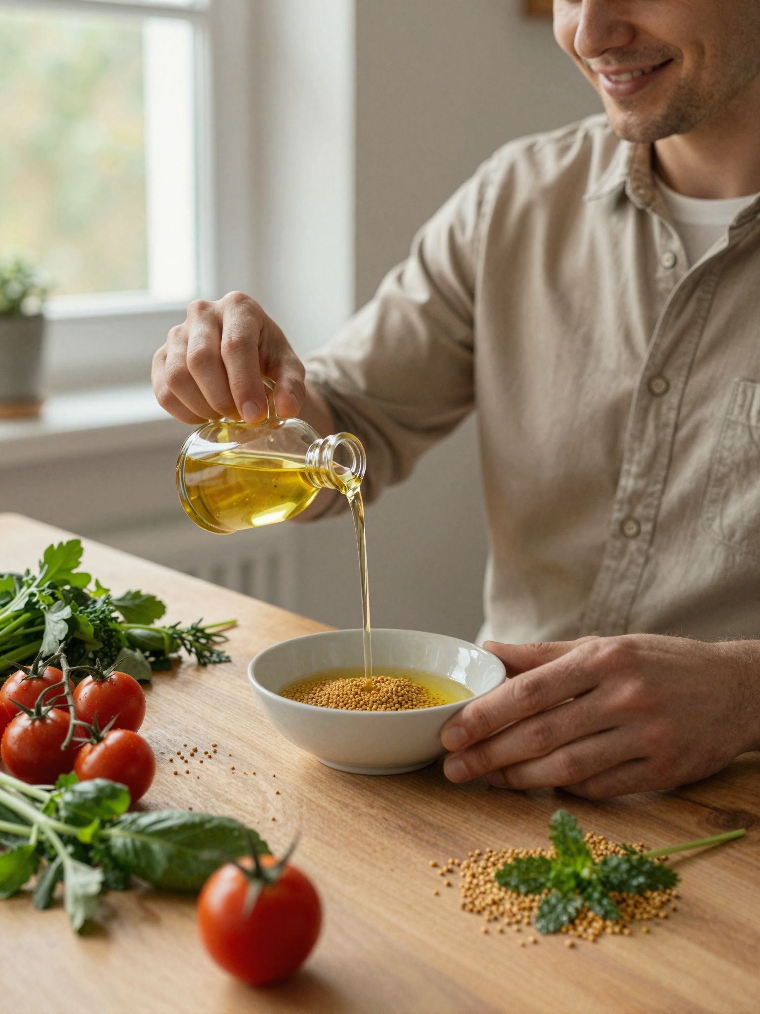 A mustármag olaj gazdag omega-3 zsírsavakban, jótékony hatású.